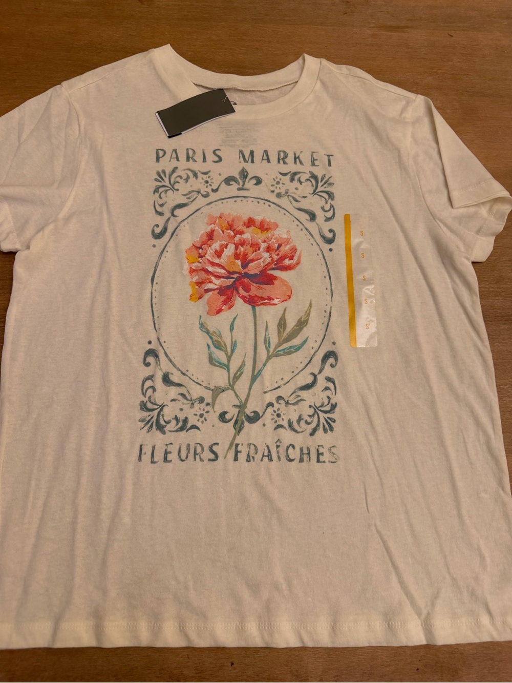 Paris Market Floral Tee - Cream with Coral Flower